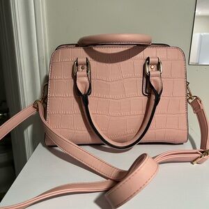Elegant Pink Crocodile-Embossed Handbag